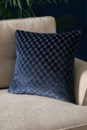 Soiree 'Velvet Spot' Plain Dyed Jacquard Velvet Filled Cushion in Navy - Size: 43 cm x 43 cm - thumbnail 1