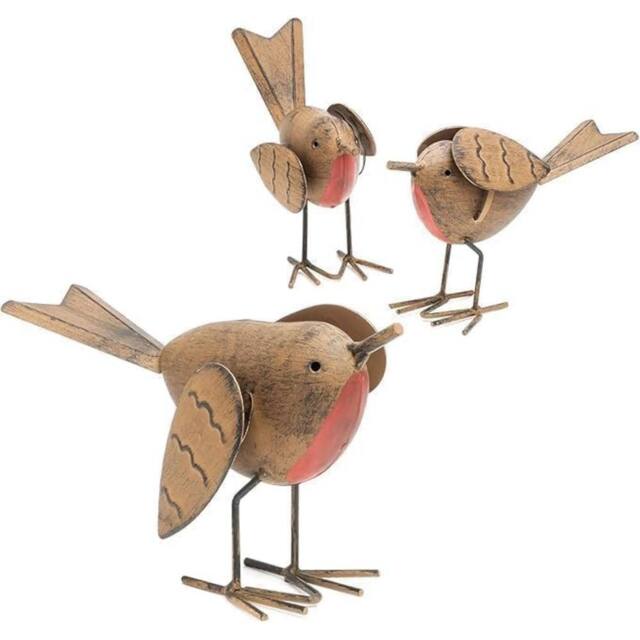 Globrite Set of 3 Polyresin Robin Garden Ornaments - Weatherproof Outdoor Bird Statues in Brown - image 1
