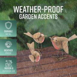 Globrite Set of 3 Polyresin Robin Garden Ornaments - Weatherproof Outdoor Bird Statues in Brown - thumbnail 5