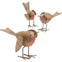 Globrite Set of 3 Polyresin Robin Garden Ornaments - Weatherproof Outdoor Bird Statues in Brown - thumbnail 1