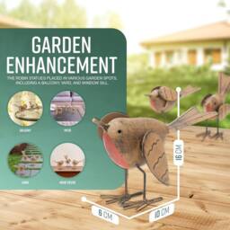 Globrite Set of 3 Polyresin Robin Garden Ornaments - Weatherproof Outdoor Bird Statues in Brown - thumbnail 2