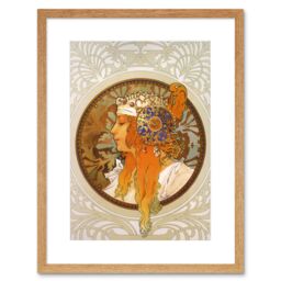"Artery8 Wall Art Print Mucha Byzantine Head Blonde Headdress Artwork Framed 9X7 Inch in Beige - Size: W7"" x H9""" - thumbnail 1