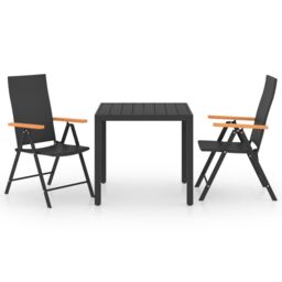 Berkfield Home 3 Piece Garden Dining Set Black & Brown - thumbnail 2