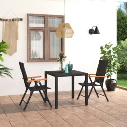 Berkfield Home 3 Piece Garden Dining Set Black & Brown - thumbnail 1