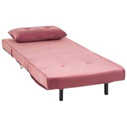 Wyld and Coco Pink Velvet 1-Seater Fold-Out Sofa Bed - Gold Legs - thumbnail 5