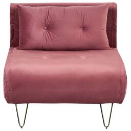 Wyld and Coco Pink Velvet 1-Seater Fold-Out Sofa Bed - Gold Legs - thumbnail 2