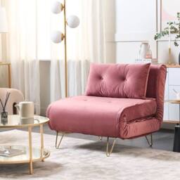Wyld and Coco Pink Velvet 1-Seater Fold-Out Sofa Bed - Gold Legs