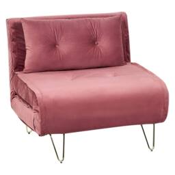 Wyld and Coco Pink Velvet 1-Seater Fold-Out Sofa Bed - Gold Legs - thumbnail 4