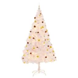 Berkfield Home Artificial Pre-lit Christmas Tree with Baubles White 210 cm - thumbnail 1