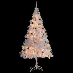 Berkfield Home Artificial Pre-lit Christmas Tree with Baubles White 210 cm - thumbnail 4
