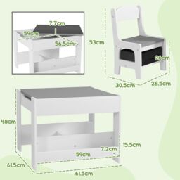 HOMCOM 3-Piece Kids Table & Chair Set for Nursery, Playroom, Classroom in Grey - thumbnail 3