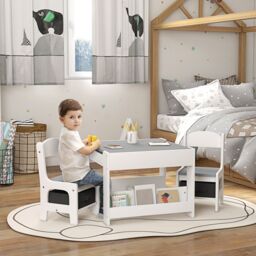 HOMCOM 3-Piece Kids Table & Chair Set for Nursery, Playroom, Classroom in Grey - thumbnail 1