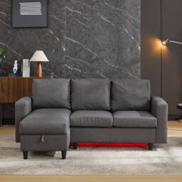 BTM L shaped sofa bed with storage USB & LED for living room in Grey - thumbnail 8