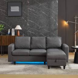 BTM L shaped sofa bed with storage USB & LED for living room in Grey - thumbnail 6