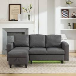 BTM L shaped sofa bed with storage USB & LED for living room in Grey - thumbnail 9