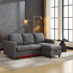 BTM L shaped sofa bed with storage USB & LED for living room in Grey - thumbnail 5