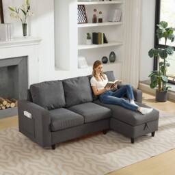 BTM L shaped sofa bed with storage USB & LED for living room in Grey - thumbnail 2