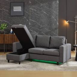 BTM L shaped sofa bed with storage USB & LED for living room in Grey - thumbnail 7