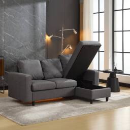 BTM L shaped sofa bed with storage USB & LED for living room in Grey - thumbnail 4