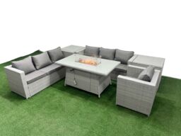 Fimous 7 Seat PE Rattan Lounge Sofa Set Outdoor Garden Furniture Set in Light Grey - thumbnail 1