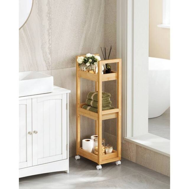 EONLION 3-Tier Storage Trolley on Wheels in Light Oak - image 1