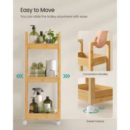 EONLION 3-Tier Storage Trolley on Wheels in Light Oak - thumbnail 4