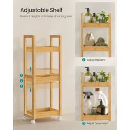 EONLION 3-Tier Storage Trolley on Wheels in Light Oak - thumbnail 3