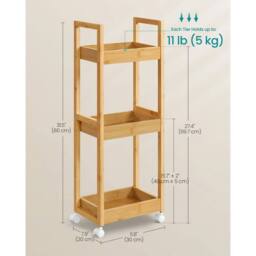 EONLION 3-Tier Storage Trolley on Wheels in Light Oak - thumbnail 2