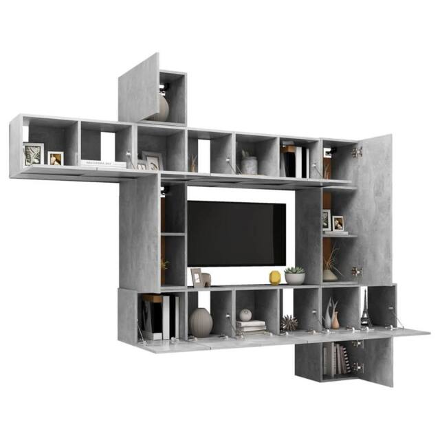 Berkfield Home Modern 10 Piece TV Cabinet Set Concrete Grey Engineered Wood - image 1