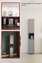 Home Discount Bath Vida Priano 2 Door Tall Cabinet Cupboard Bathroom Storage 1700 x 320 x 300 mm in Dark Grey - thumbnail 6