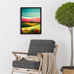 "Artery8 Wall Art Print Four Seasons Colourful Modern Country Landscape Painting Art Framed in Black - Size: W12"" x H16""" - thumbnail 2