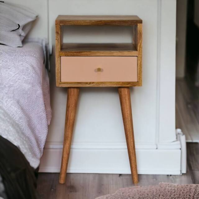 Direct Wicker Solid Wood Mini Blush Hand Painted Bedside, 1 Drawer & Open Shelf in Brown - Size: 1 Pack - image 1