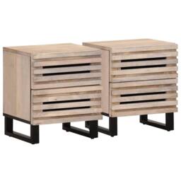Berkfield Home Bedside Cabinets 2 pcs 40x33x46 cm Solid Wood Bleached Mango in Light Tan - Size: 40 x 33 x 46 cm - thumbnail 2