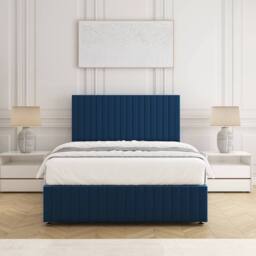 "BSSPOKE Emma Divan Bed Plush Velvet 24"" Headboard& No Mattress No Drawers in Blue - Size: Super King" - thumbnail 2