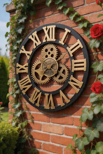 ExtraStar Industrial Retro Wall Clock Large Roman Numerals in Gold - image 1