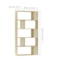 Berkfield Home Classic Book Cabinet/Room Divider Sonoma Oak 80x24x159 cm Enginee in Light Brown - Size: 80 x 24 x 159 cm - thumbnail 7