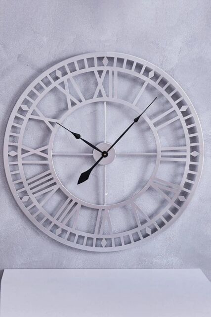 Living and Home 80cm Dia Silver Roman Numerals Metal Wall Clock - image 1