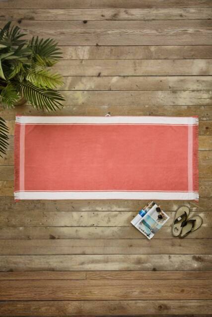 Deyongs Shoreline Stripe Beach Towel Stone 80x165cm 400gsm in Coral - Size: 80x165 cm - image 1