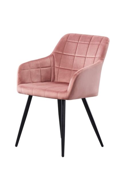 Life Interiors Single Camden Modern Velvet Dining Chair with Armrests, Quilted Design & Black Metal Legs in Pink - image 1