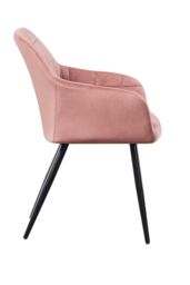Life Interiors Single Camden Modern Velvet Dining Chair with Armrests, Quilted Design & Black Metal Legs in Pink - thumbnail 3