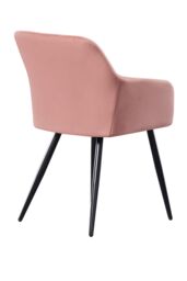 Life Interiors Single Camden Modern Velvet Dining Chair with Armrests, Quilted Design & Black Metal Legs in Pink - thumbnail 4