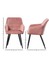 Life Interiors Single Camden Modern Velvet Dining Chair with Armrests, Quilted Design & Black Metal Legs in Pink - thumbnail 7