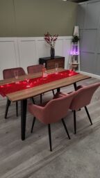 Life Interiors Single Camden Modern Velvet Dining Chair with Armrests, Quilted Design & Black Metal Legs in Pink - thumbnail 8