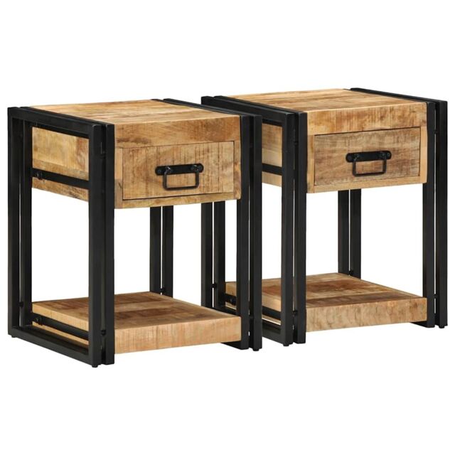 Berkfield Home Bedside Cabinets 2 pcs 40x40x50 cm Solid Rough Wood Mango in Brown - Size: 40 x 40 x 50 cm - image 1