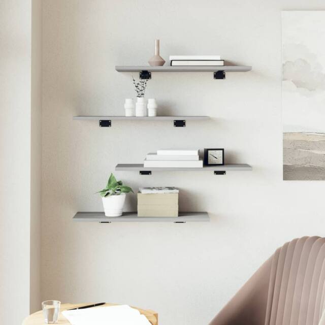 Berkfield Home Durable Wall Shelves 4 pcs Grey Sonoma 60x20x1.5 cm Engineered Wood - image 1
