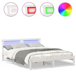 Berkfield Home with LED Strip Lights with Headboard White 140 x 200 cm Solid pine wood - thumbnail 4