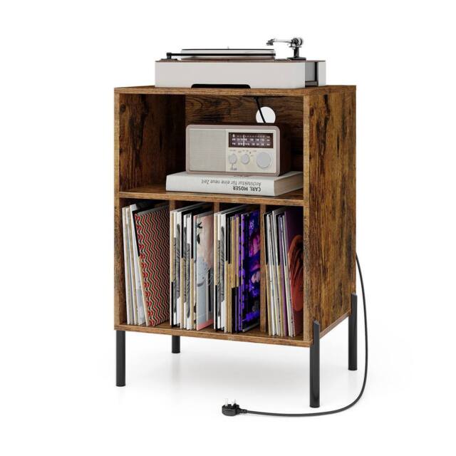 Gymax Record Player Stand Turntable Stand With 5 Compartments Charging Station in Brown - image 1