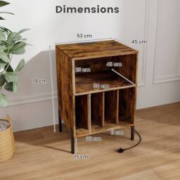 Gymax Record Player Stand Turntable Stand With 5 Compartments Charging Station in Brown - thumbnail 3