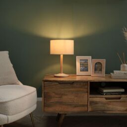 ValueLights Triston Light Natural Wood Table Lamp with Cream Fabric Drum Shade in Brown - thumbnail 4