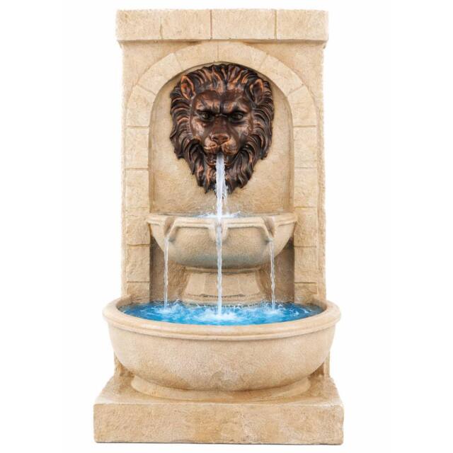 Gardenwize Solar Lion Head Water Feature With Battery Backup in Beige - image 1